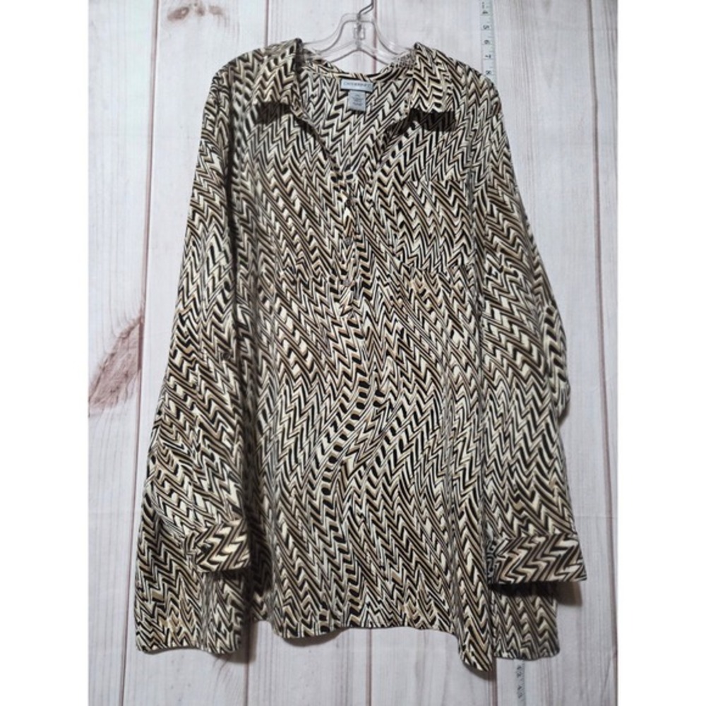 Catherines 3x Womens Plus Size Button Down‎ Long Sleeve Abstract Print Top